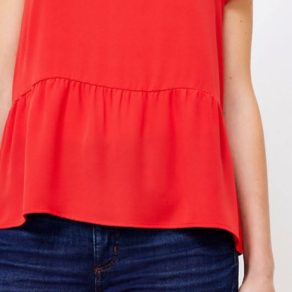 LOFT Tulip Sleeve Peplum Top Red Small - Picture 5 of 11
